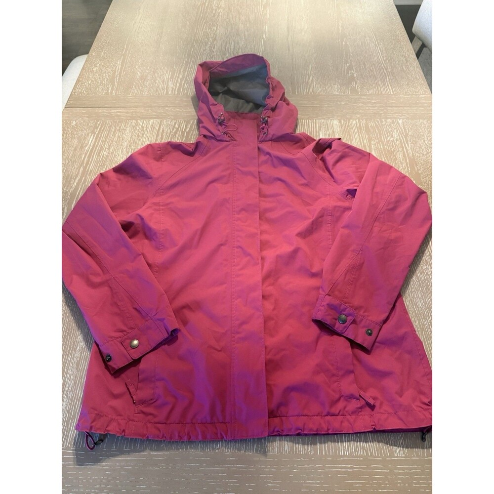 Lands' End Girls Pink Hooded Rain Jacket Pockets Zip Size L 14-16